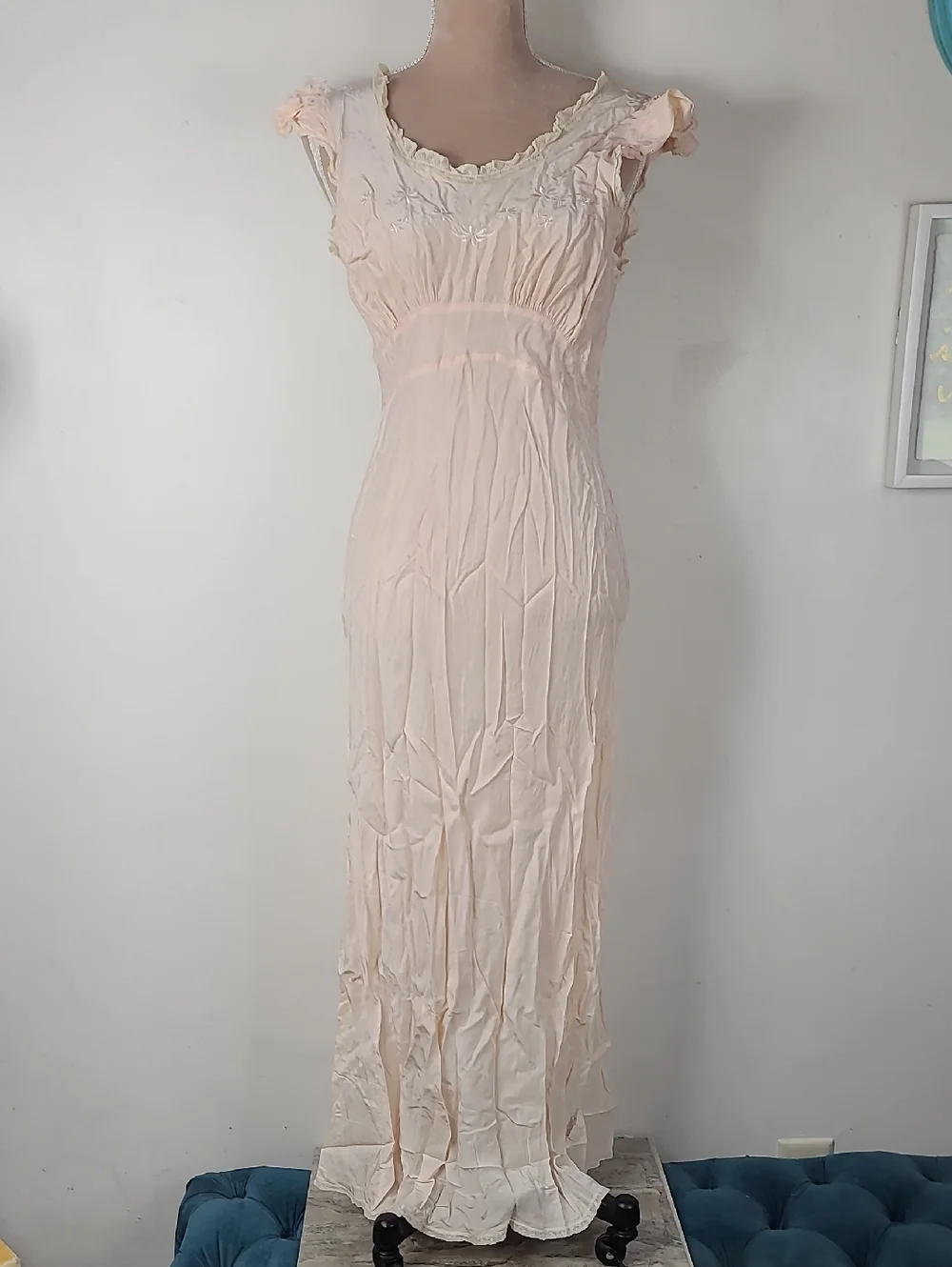 Vtg Eastern Isles 1940s Pale Pink Old Hollywood Glamour Full Lengh Nightgown 36 - Picture 2 of 16